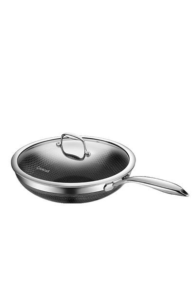 Cookcell Stainless Steel Heat Cube Coating Non-stick Cookware Frying Pan, With Glass Lid, 30 Cm Size