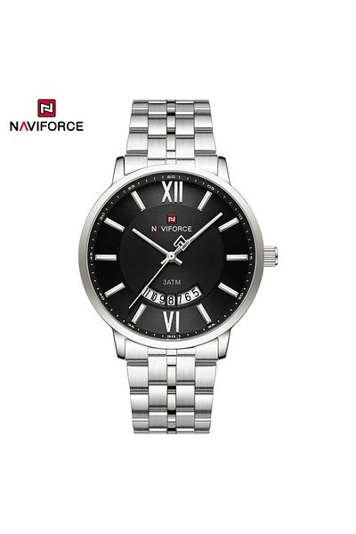 Naviforce Luxury Black Dial Couple Watch Set – Stainless Steel Waterproof Roman Numerals