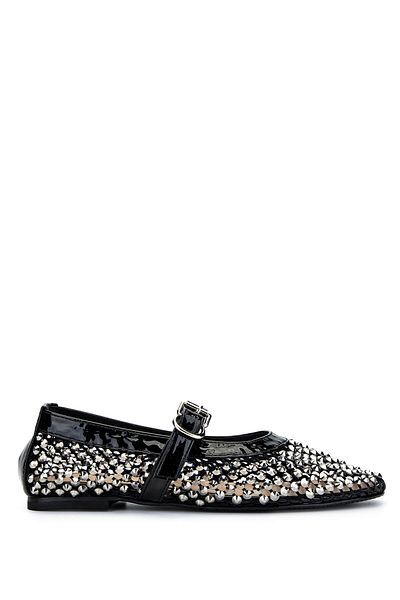 Tamer Tanca Women's Leather & Textile Black Patent Leather Ballerina Shoes