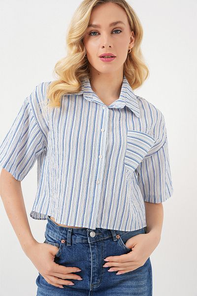 Bigdart Women's Striped Crop Shirt 20342 - Blue
