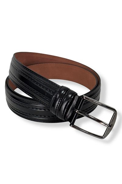 Gesa Men's Faux Leather Black Patterned Classic Belt 3.5 cm