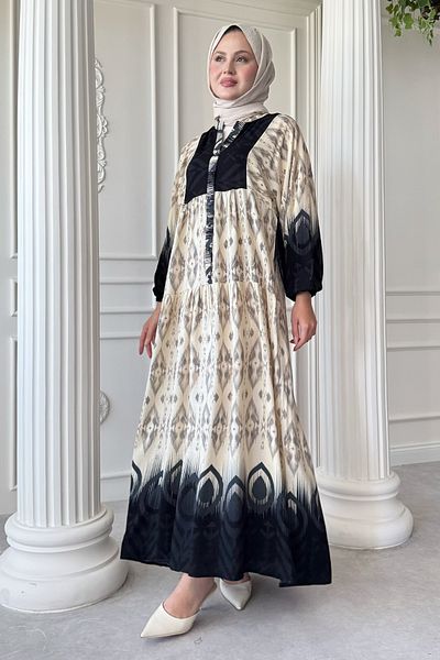 InStyle Μαύρο φόρεμα βισκόζης με μοτίβο σκιών
