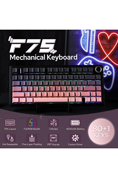 Epomaker X AULA F75 75% Wireless Tri-mode Hot-Swappable Mechanical Keyboard (Black Pink)