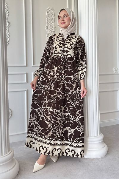 InStyle Φόρεμα με μοτίβο γραμμής καφέ βισκόζη