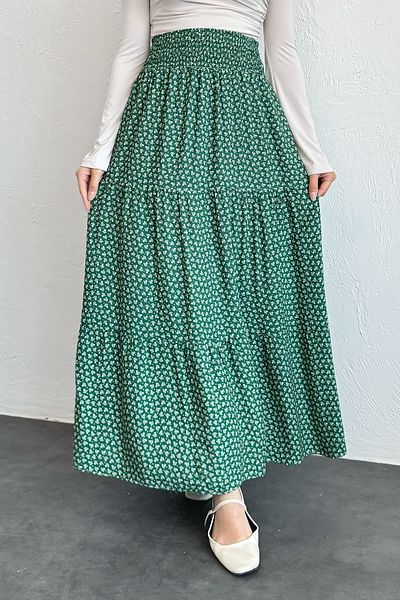InStyle Fusta verde din viscoză cu talie elastică florală
