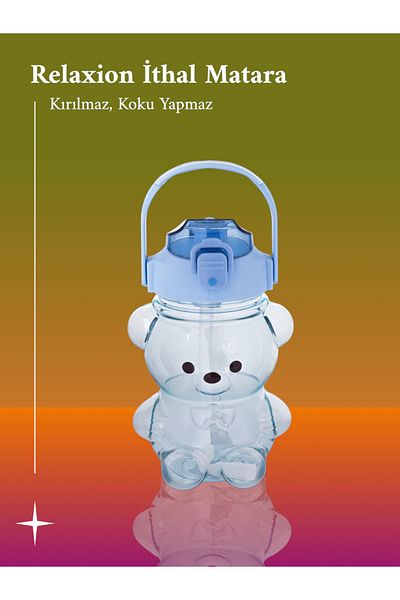 Relaxion Imported Luxury Blue Teddy Bear Flask with Neck Hanger, Gift, 1100 Ml. (449)