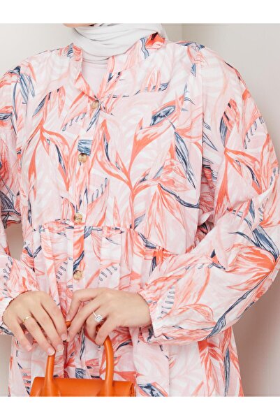 HARMAN BUTİK Γυναικείο φούξια φόρεμα με μοτίβο με κουμπιά