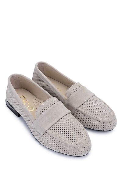 Tamer Tanca Women's Genuine Leather Beige Suede Loafer Shoes