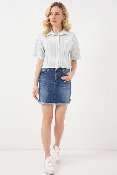 Bigdart Women's Striped Crop Shirt 20342 - Light Blue