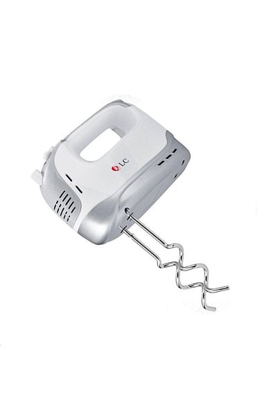DLC Electric Hand Mixer with Beaters & Dough Hooks - White/Silver