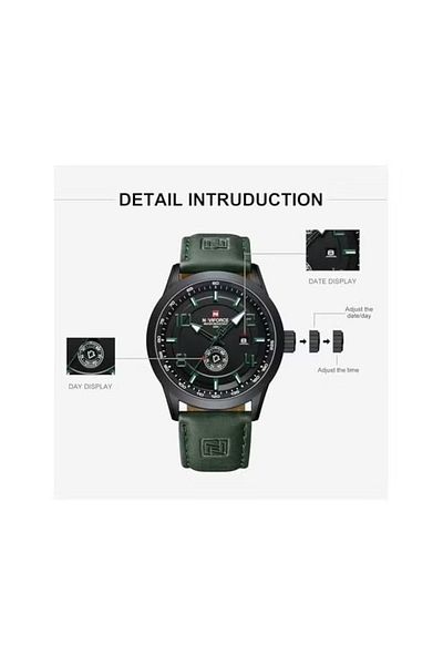 Naviforce Sport Watches for Men Leather Band Waterproof Quartz Analog Wristwatch Easy to Read with Auto Date