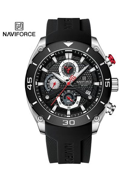 Naviforce Sport Chronograph Wrist Watch for Men with Silicone Strap Water Resistant Multi-Function Analog