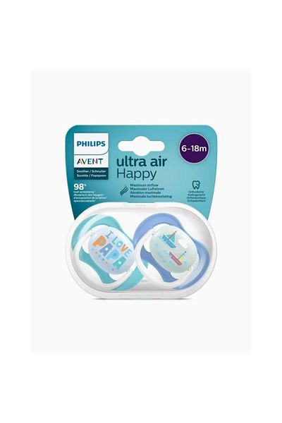 Philips Suzete Avent Ultra Air Happy 6-18 luni, 2 suzete albastre Fantasy
