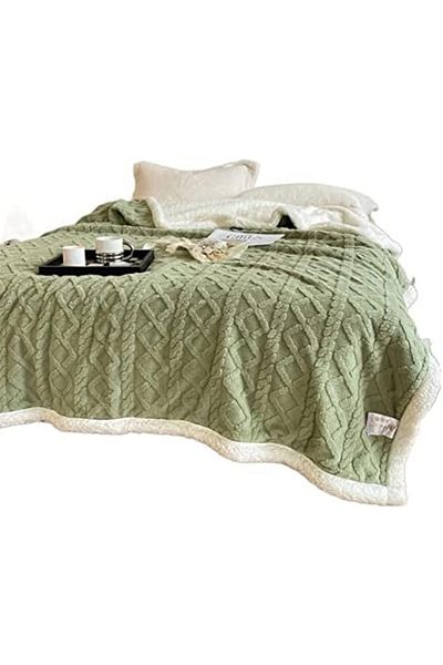 Generic Thick Bed Blanket Double Side Lamb Cashmere Fleece Plaid Blanket Winter Warm Throw Sofa Cover Newbor