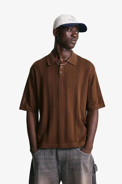 Bershka Textured openwork polo shirt