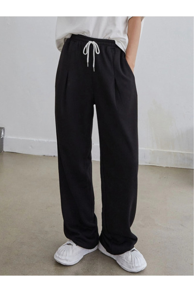 LAUSRA Pantaloni negri pentru femei, mărime mare, largi, cu croială lejeră, A...