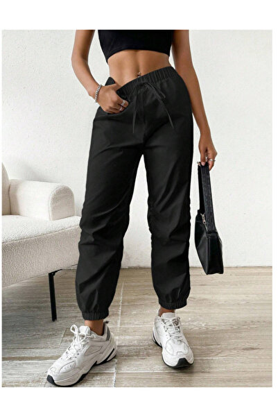 LAUSRA Γυναικείο μαύρο παντελόνι jogger μεγάλου μεγέθους, χαλαρή εφαρμογή, ελ...