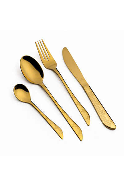 Arshia Stainless Steel Cutlery Set with Wooden Box 86 pc Gold