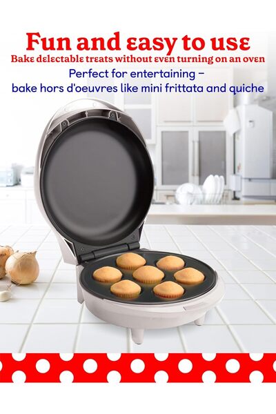 DLC Mini Cupcake & Muffin Maker - Non-Stick Dessert Baker with 7 Cavities