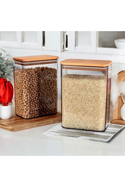 emdeco 2-Piece Wooden Vacuum Lid Food Storage Jar Container/Box 3 Liters with Label Gift