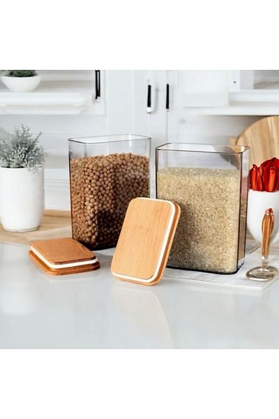 emdeco 2-Piece Wooden Vacuum Lid Food Storage Jar Container/Box 3 Liters with Label Gift