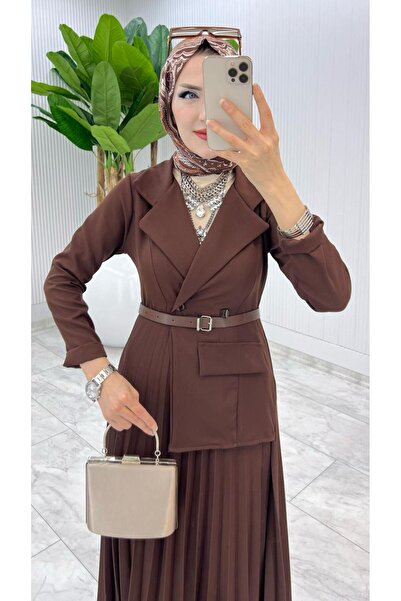 MB MODABERARDİ Ceket ve Pliseli Etekten oluşan Tek Parçalı Kadın Elbise