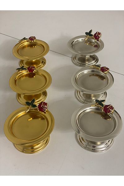 SEVA ÇELİK GOLD AND SILVER 6-PIECE MAKARON BACKER WITH ROSE ACCESSORIES