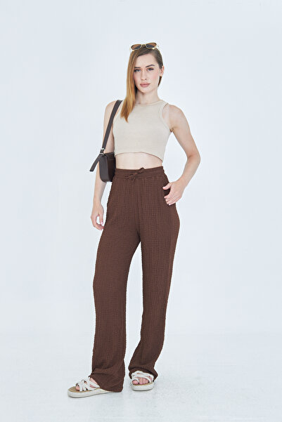 so much بنطلون نسائي صيفي أنيق ومريح ذو أرجل واسعة وخصر عالٍ