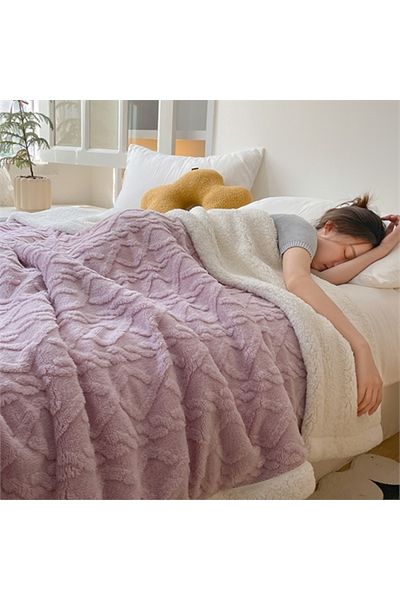 Generic Home Thick Bed Blanket Double Side Lamb Cashmere Fleece Plaid Blanket Winter Warm Throw Sofa Cover N