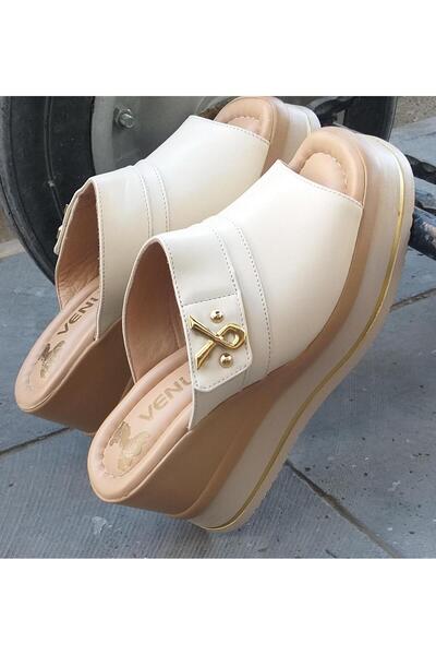 Venüs 2510904Y Women's Genuine Leather Wedge Sole Slippers