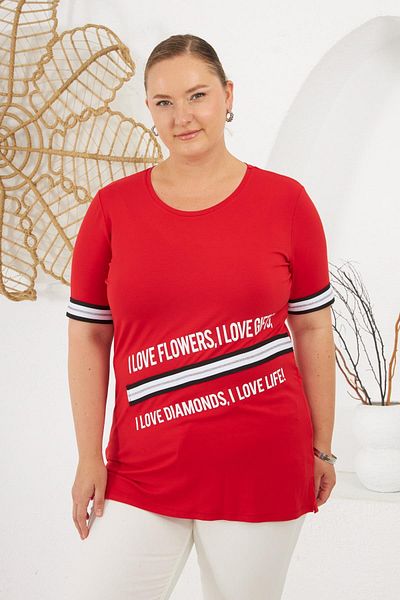 RMG I Love Printed Large Size T-Shirt Red