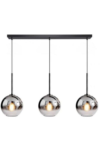 OEM 3-bulb pendant, E27 socket, smoky, black body color, adjustable height
