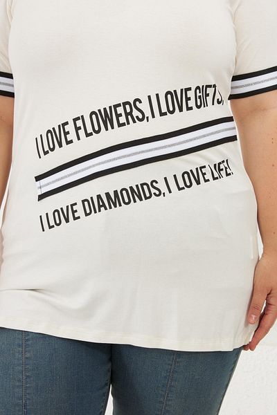 RMG I Love Printed Large Size T-Shirt Ecru