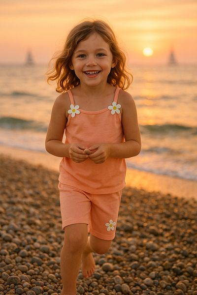 CiciTime Çocuk Modası Girl's Daisy Embroidered Strap Shorts Summer Bottom Top Set