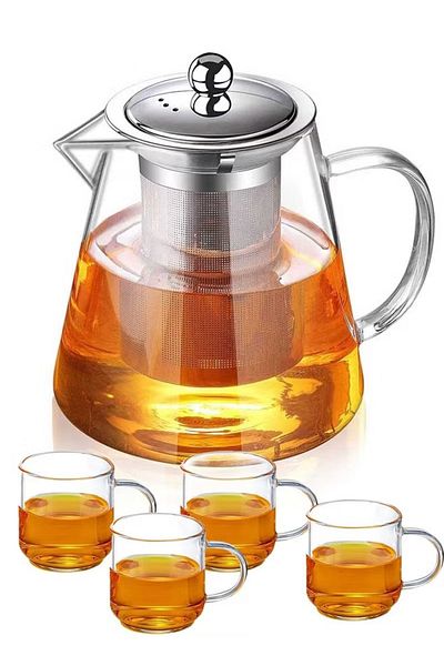 DLC Glass Teapot Set 950ml with 4 Cups & Removable Strainer