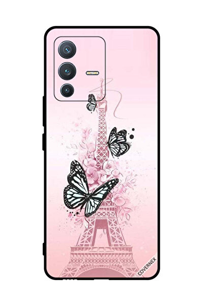 Covernex غطاء حماية لهاتف فيفو S12 برو برسومات فراشات سوداء على برج إيفيل