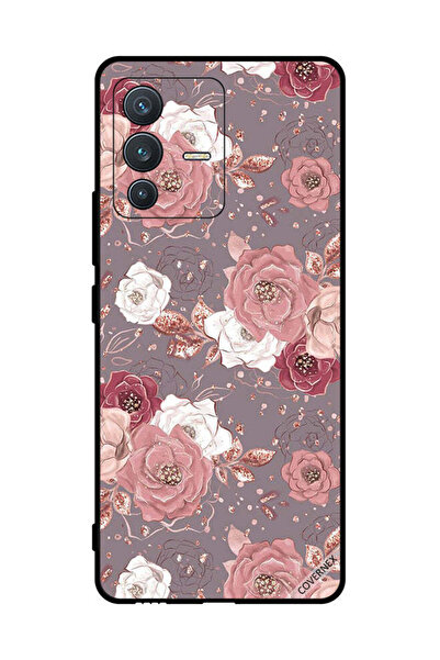 Covernex غطاء حماية لهاتف فيفو V23 5G بلون الشوكولاتة ونقشة الزهور