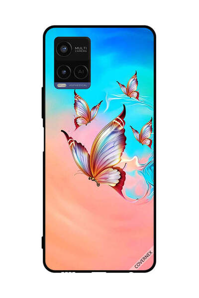 Covernex غطاء حماية لهاتف فيفو Y21 - فراشات تحلق فوق لون الطلاء