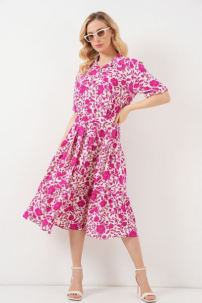 Bigdart Women's Short Sleeve Patterned Dress 2560 - Fuchsia