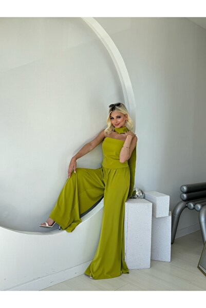 FEHUBLOOM Strapless Blouse Wide Leg Pants Set