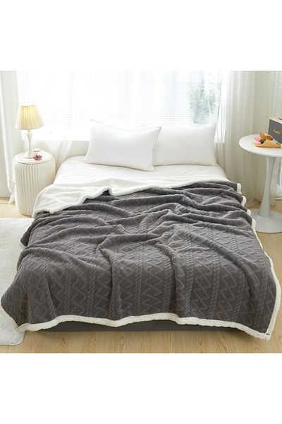 Generic Home Thick Bed Blanket Double Side Lamb Cashmere Fleece Plaid Blanket Winter Warm Throw Sofa Cover N
