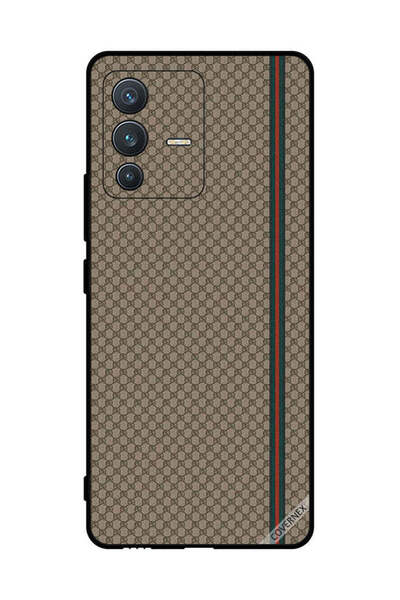 Covernex غطاء حماية لهاتف فيفو S12 بخطوط حمراء وخضراء على نمط بني