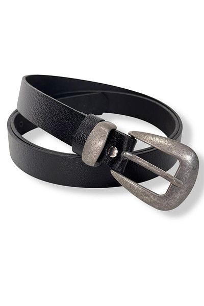 Gesa Men's 100% Genuine Leather Tin Plated Buckle Old Money Black Belt 2.5 cm