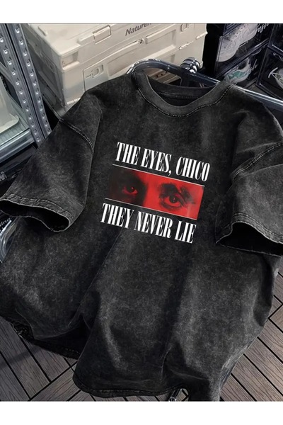 Touz Moda The Eyes Εκτυπωμένο Πλενόμενο Vintage Unisex Oversized T-Shirt