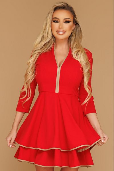 Atmosphere Fashion Red baby-doll dress with eco-leather insert