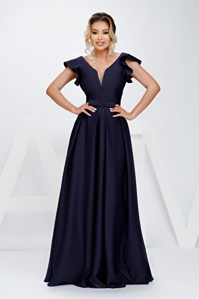 Atmosphere Fashion Rochie lungă elegantă din tafta bleumarin