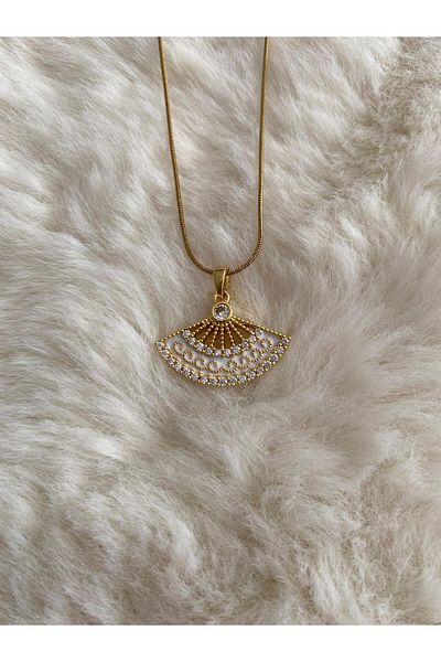 STEEL Zircon Stone White Fan Pattern Steel Necklace