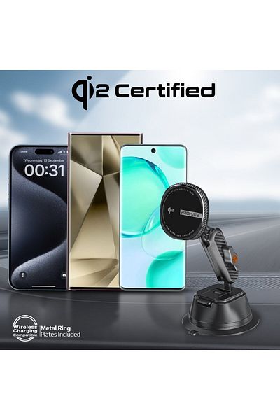 Promate FlexiGrip™ Qi2 Wireless Car Charger with 15W Charging and MagSafe Compatible