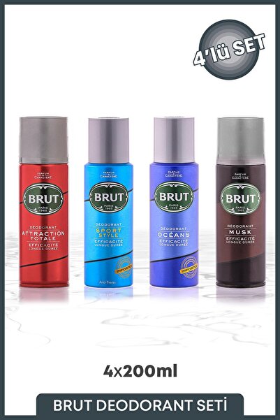 Brut Erkek Deodorant Seti Oceans, Attraction, Sports, Musk 4*200 ml