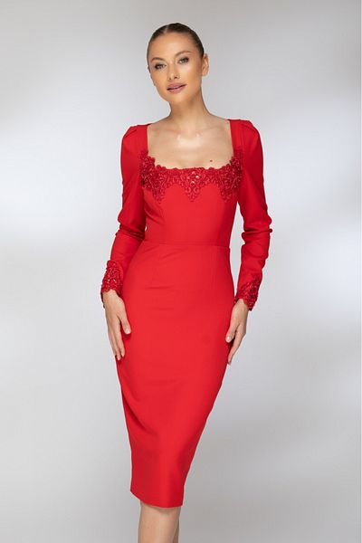 Atmosphere Fashion Red three-quarter dress with trimmings